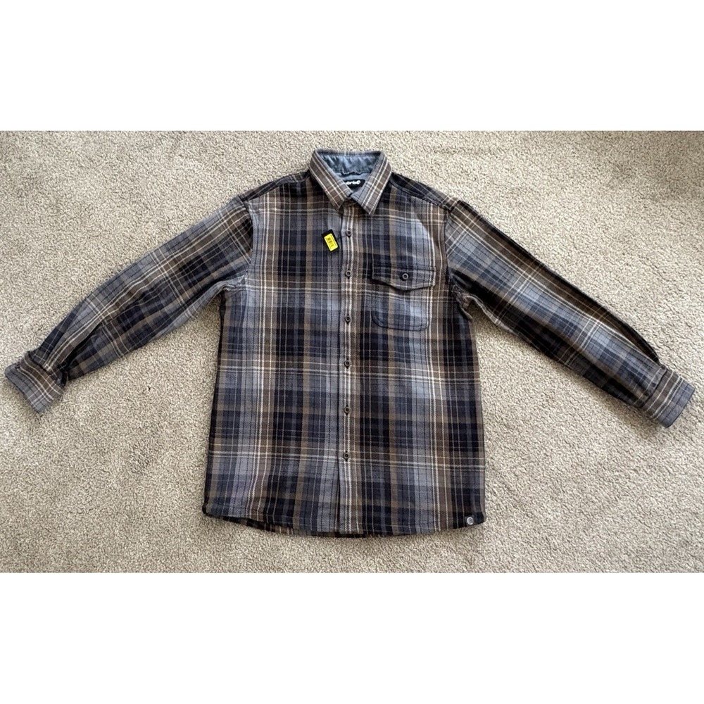 NWT Solaris Mens Medium Cotton Flannel Shirt Brown/Grey Plaid Hiking Outdoor